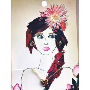Anthropologie Heart Necklace & Earrings Set